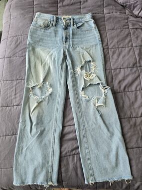 Madewell Baggy Straight Distressed Jeans Light Wash Raw Hem Size 25P